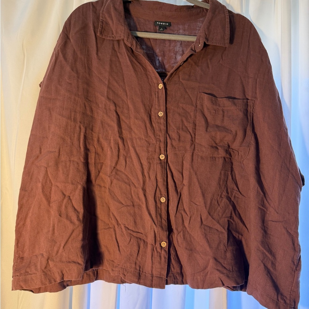 Torrid Rich Brown Linen Shirt